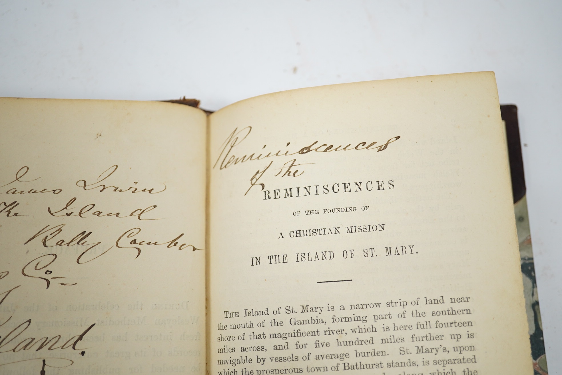 Morgan, Rev. John - Reminiscenes of the Founding of a Christian Mission on The Gambia. newly rebound half calf and marbled boards, sm.8vo. Wesleyan Mission House, 1864